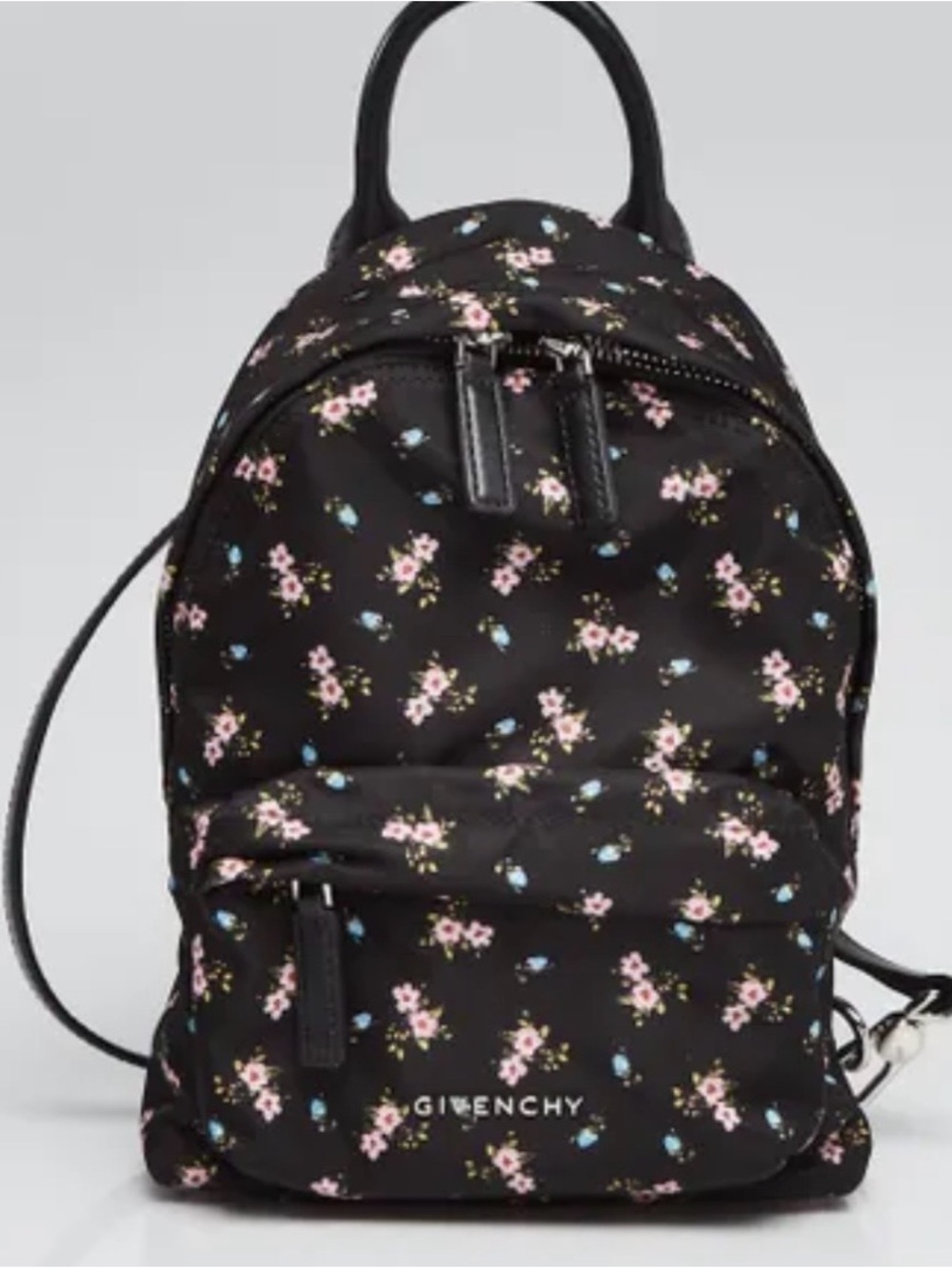 Givenchy Black Floral Nylon Mini Backpack with Pink and Blue Blossoms
